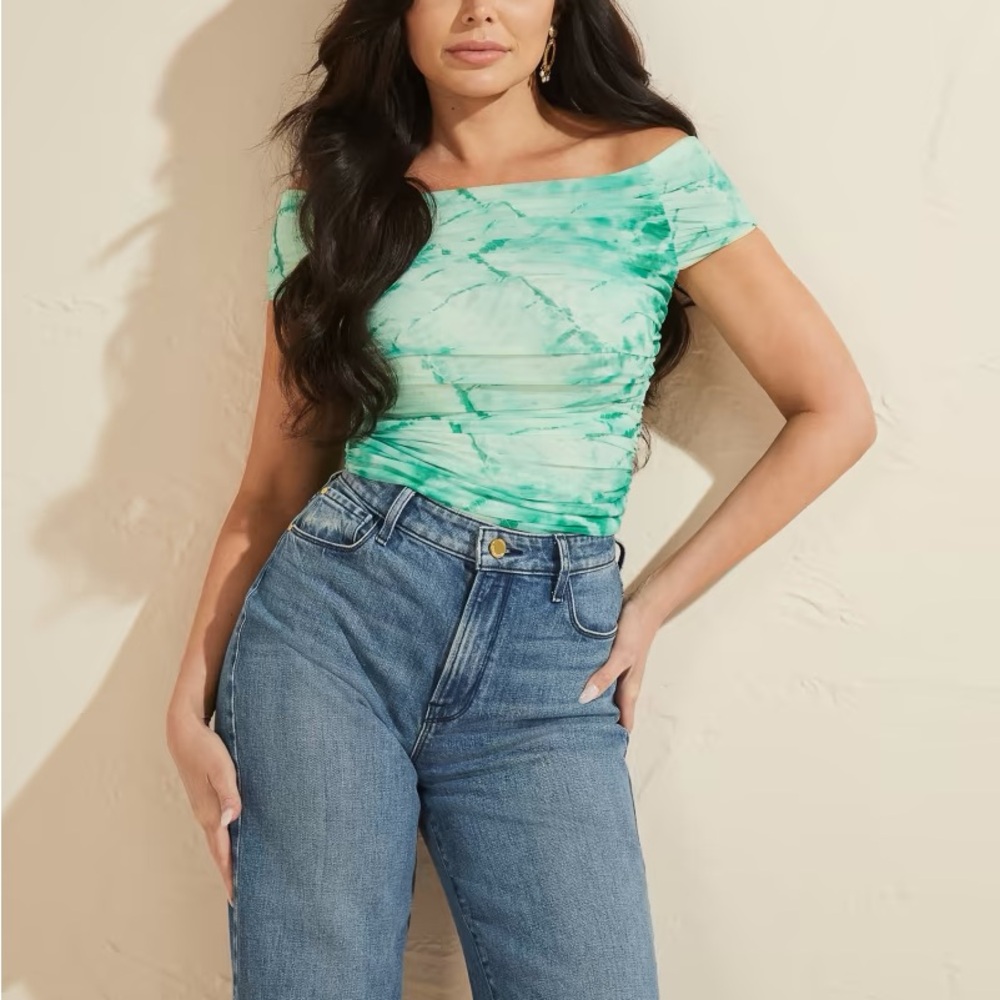 Guess by Marciano Green Tie-Dye Off-Shoulder Women’s Top Size XS